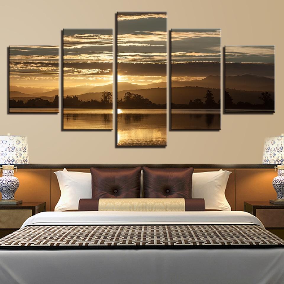 Mountain Tree Lake Beautiful Sunshine – Nature Canvas Wall Art