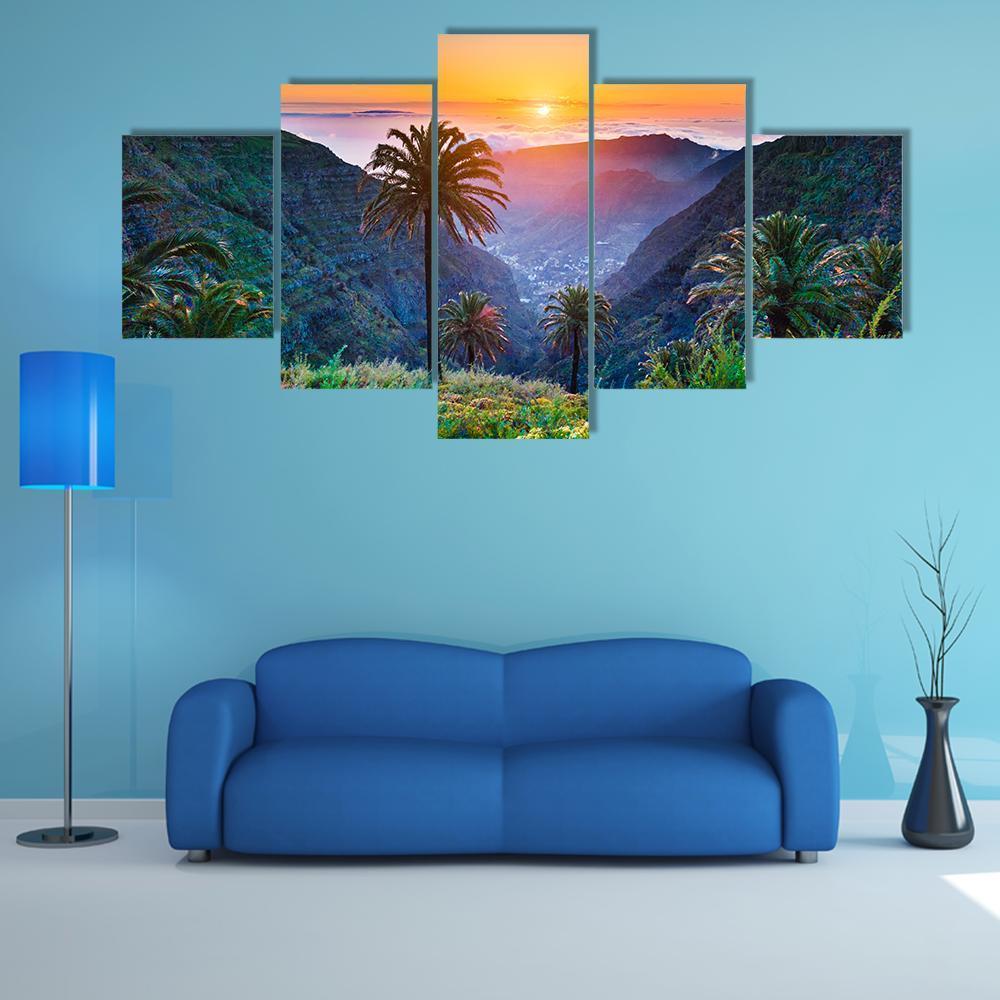 Mountain Valleys Golden Evening Light – Nature Canvas Wall Art