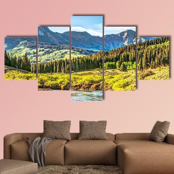 Mountain Vista With Slate River In Foreground – Nature Canvas Wall Art