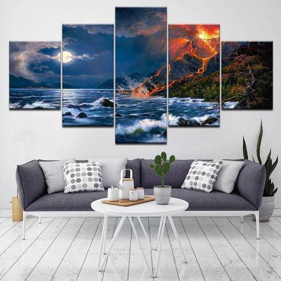 Mountain Volcano Ocean – Nature Canvas Wall Art