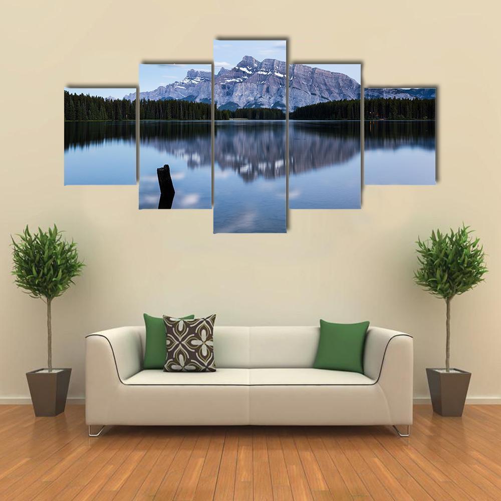 Mountains And Forests Reflected In Two Jack Lake – Nature Canvas Wall Art