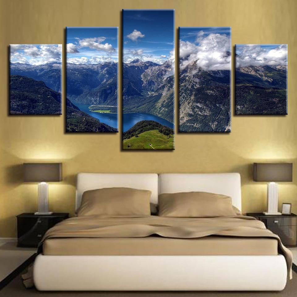 Mountains And Rivers Blue Sky White Cloud – Nature Canvas Wall Art