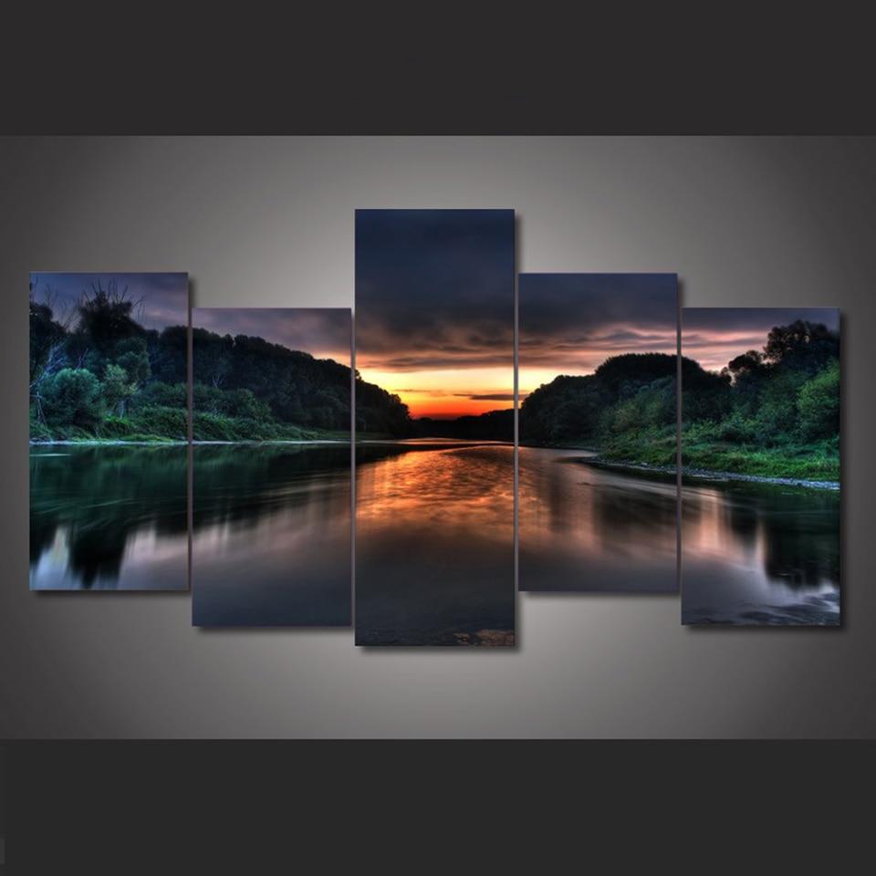 Mountains Lake Sunset – Nature Canvas Wall Art