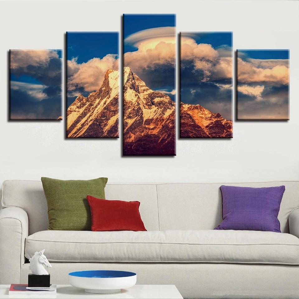 Mountaintop Blue Sky And White Clouds – Nature Canvas Wall Art