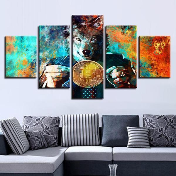 Mr. Wolf And Bitcoin Entrepreneur – Crypto Canvas Wall Art