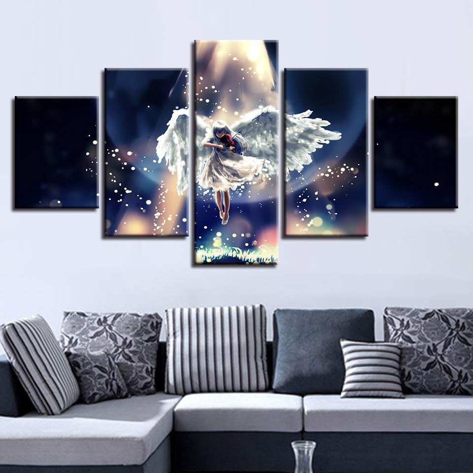 Music Angel Girl Wings Moon Night View – Abstract Canvas Wall Art