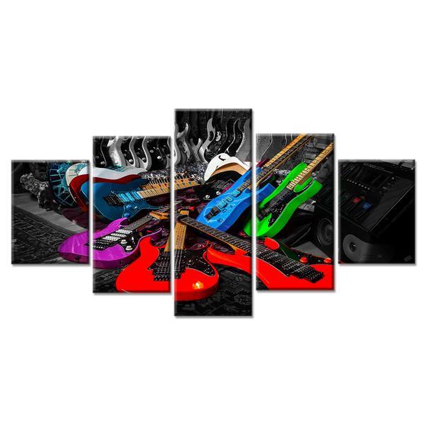 Music Guitarist Guitars Red Violet Green Blue 01 – Music Canvas Wall Art