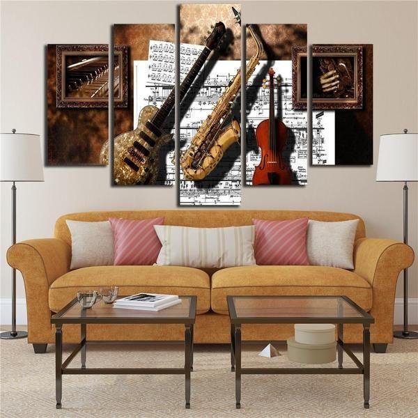 Musical Instruments Guitar Saxophone Violin Music Score – Music Canvas Wall Art