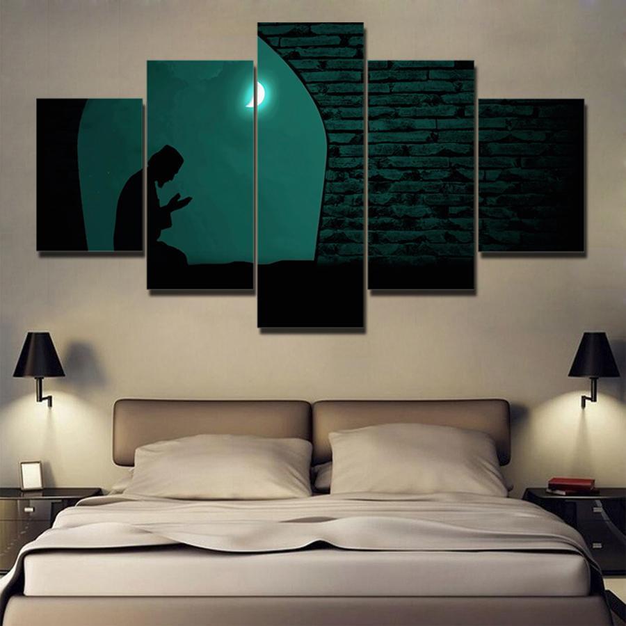 Muslim Praying At Night Under The Moon Islam – Religion Canvas Wall Art