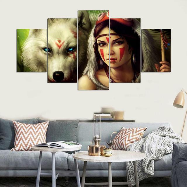 Native American Girl And Wolf – Army Canvas Wall Art