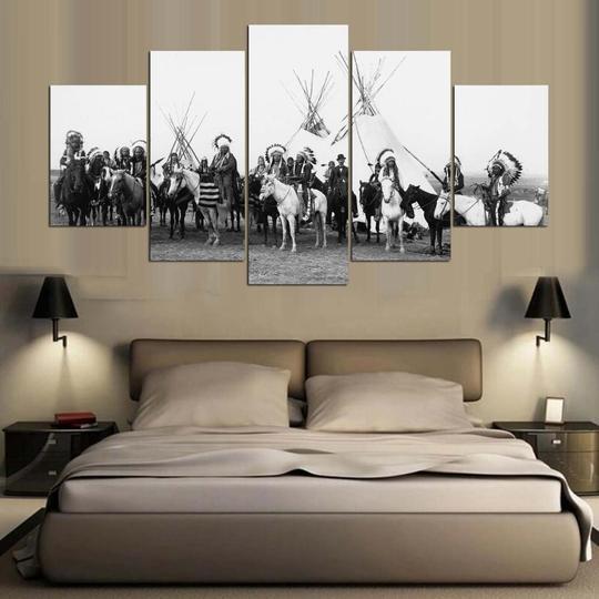 Native American Indian Warriors Teepees – Religion Canvas Wall Art