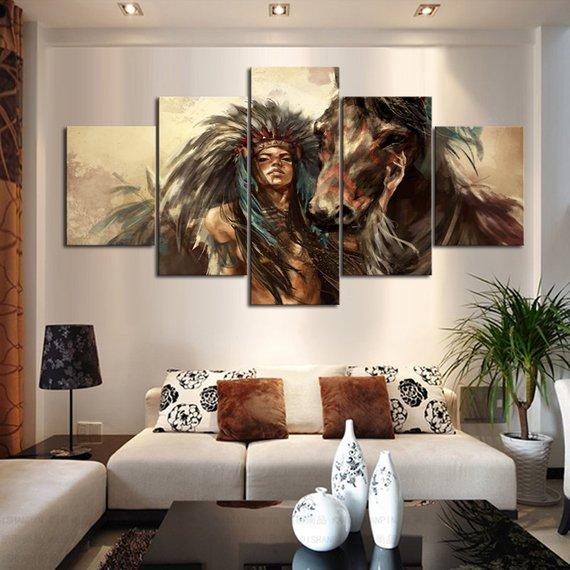 Native American Woman And Horse – Animal Canvas Wall Art