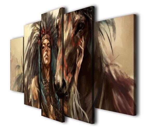 Native American Women Horse – Abstract Canvas Wall Art