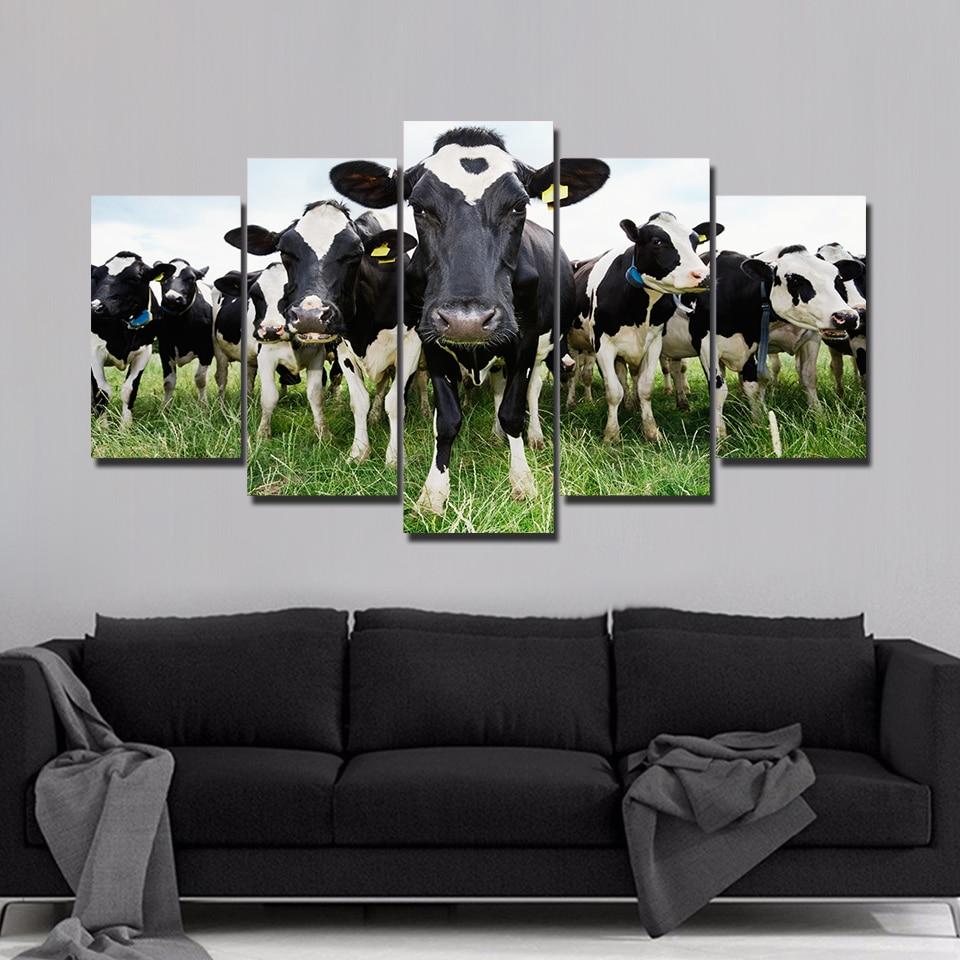 Natural Milk Cow Group – Animal Canvas Wall Art