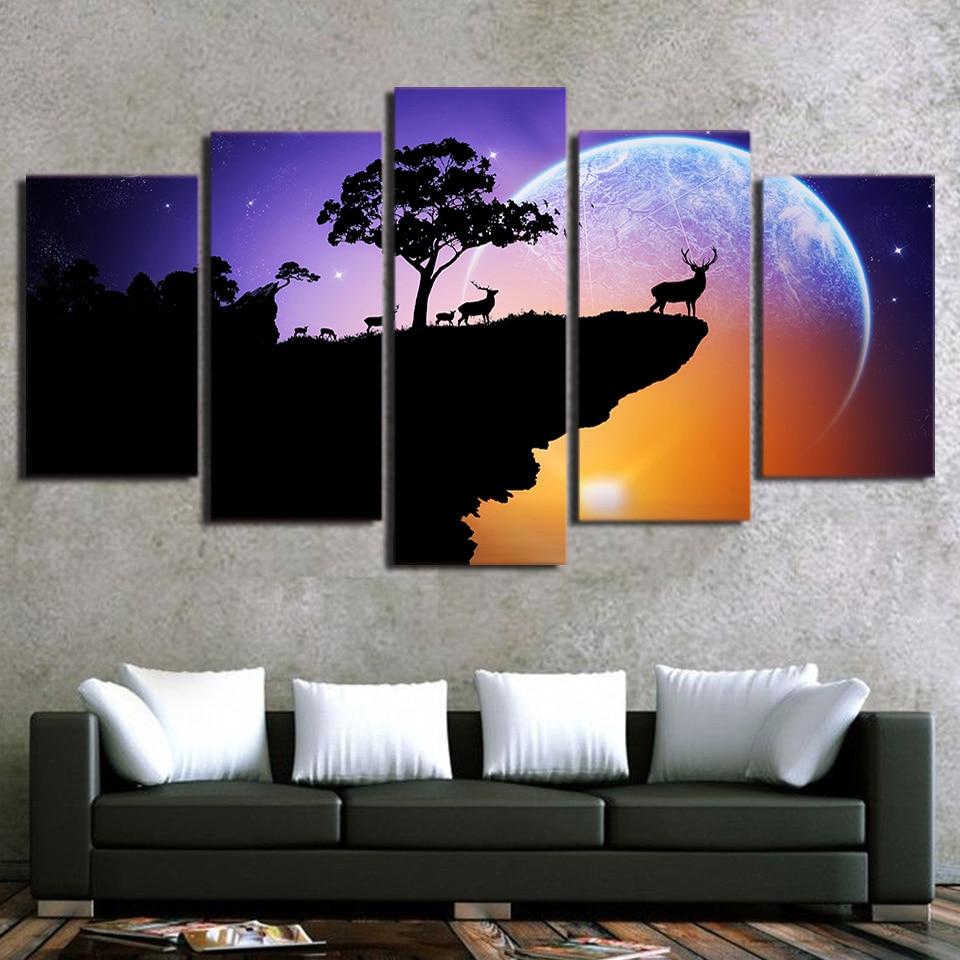 Natural Sunset Deers – Animal Canvas Wall Art