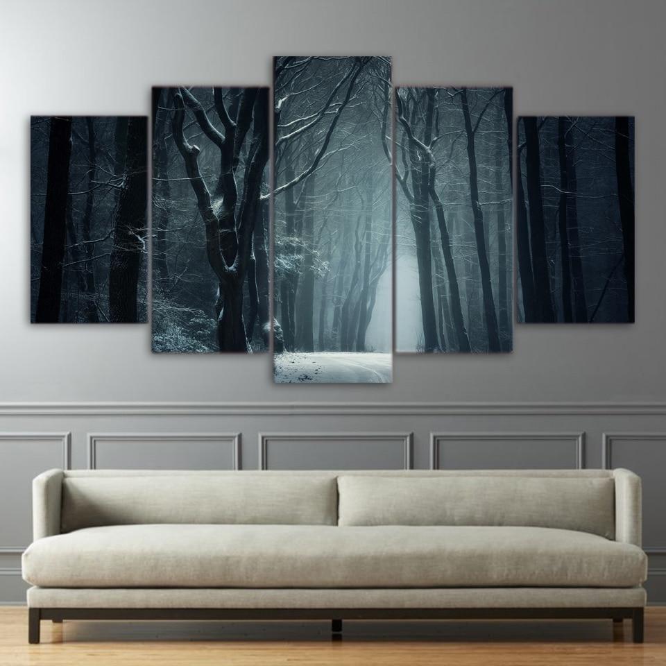 Nature Winter Forest Snow Road – Nature Canvas Wall Art