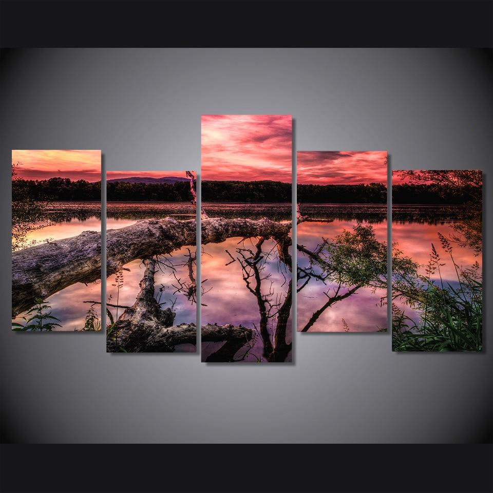 Nebo Oblaka Zakat Gory Ozero Nature Canvas Wall Art