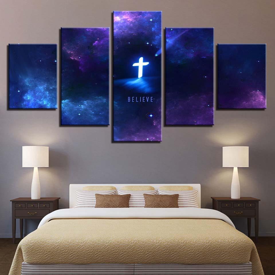Nebula Christ Cross Believe Faith – Religion Canvas Wall Art