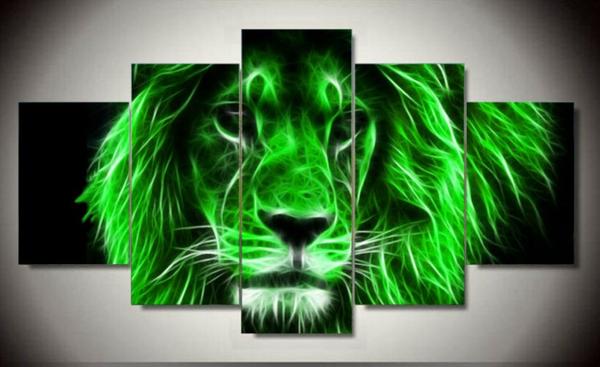 Neon Lion – Abstract Animal Canvas Wall Art