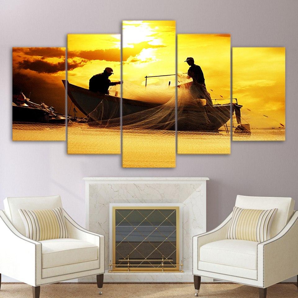 Net Fishing Dusk Sunset – Fishing Canvas Wall Art
