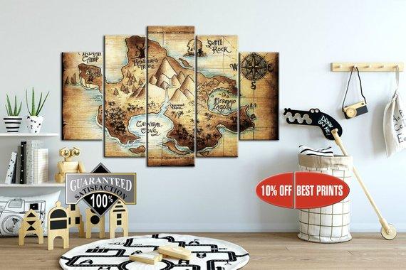 Neverland Map Peter Pan Cartoon – Canvas Wall Art