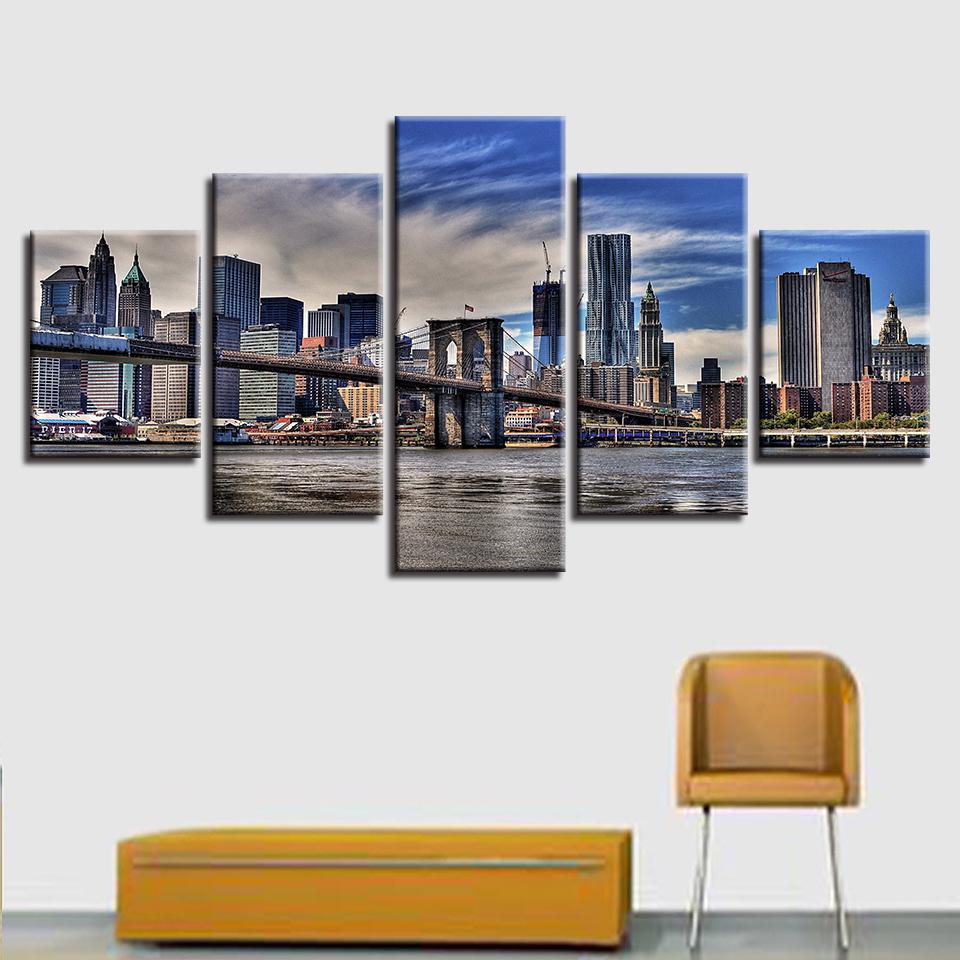New York Brooklyn Bridge Building Landscape – Nature Canvas Wall Art