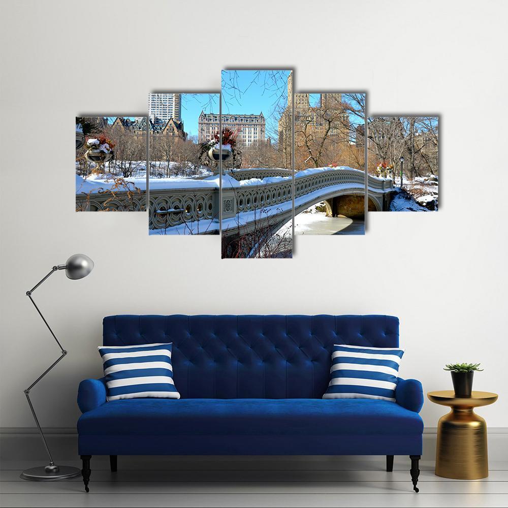 New York City Bow Bridge In The Winter, Usa – Nature Canvas Wall Art