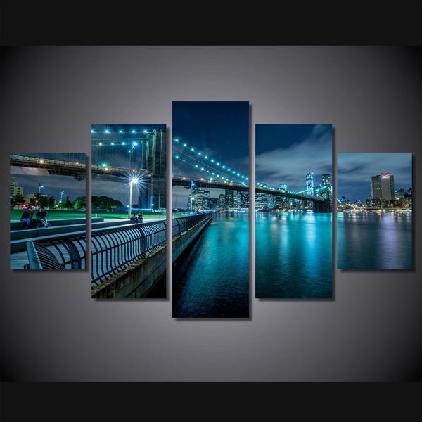 New York City Bridge At Evening 02 – Nature Canvas Wall Art