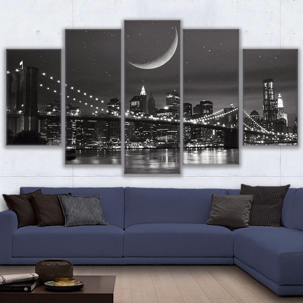 New York City Moonscape Brooklyn Bridge – Nature Canvas Wall Art