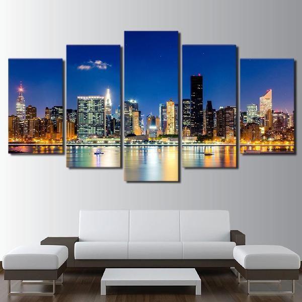 New York City Night Sky Modular Building Scenery – Nature Canvas Wall Art