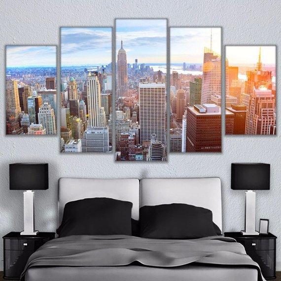 New York City Overhead Sky View Modern Buildings – Nature Canvas Wall Art