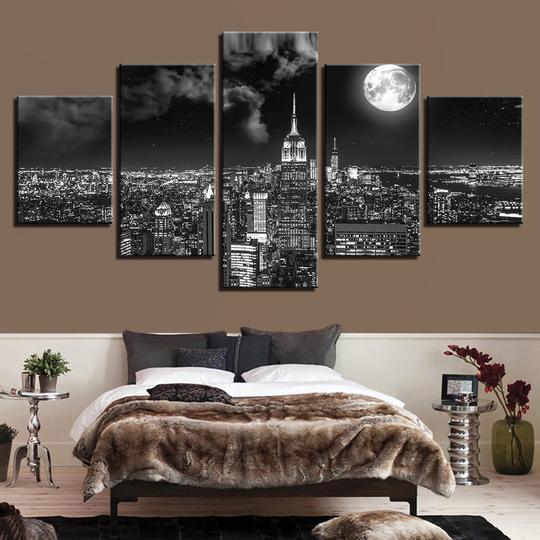 New York City Under The Full Moon – Nature Canvas Wall Art