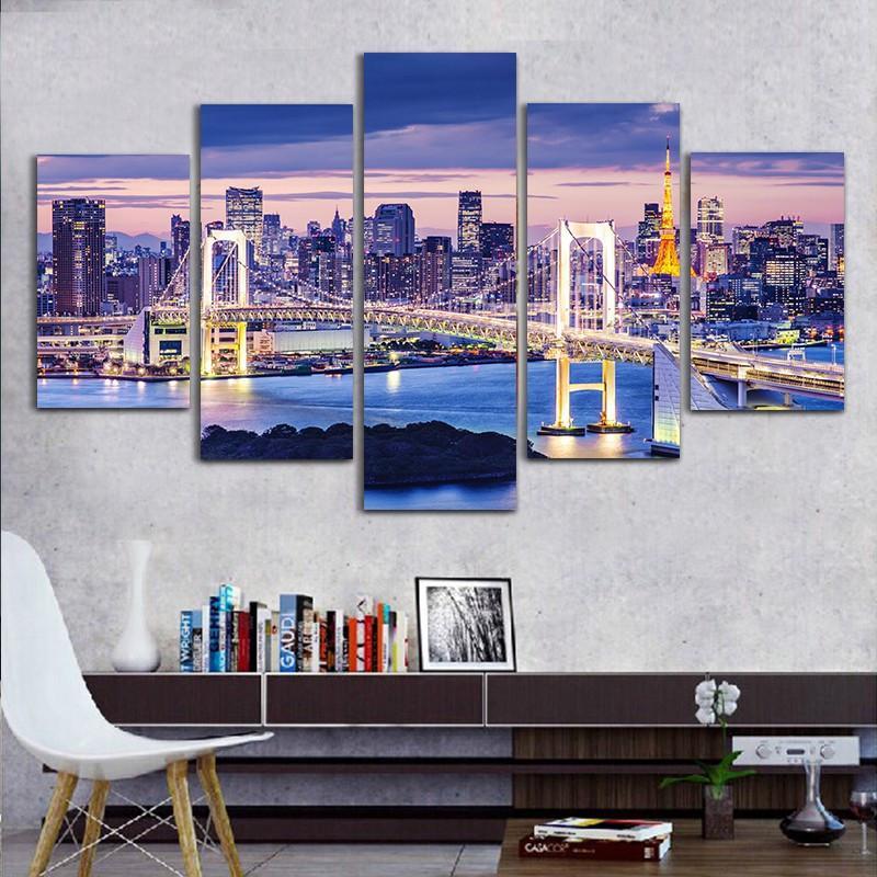 Night Building In Tokyo Bay – Nature Canvas Wall Art