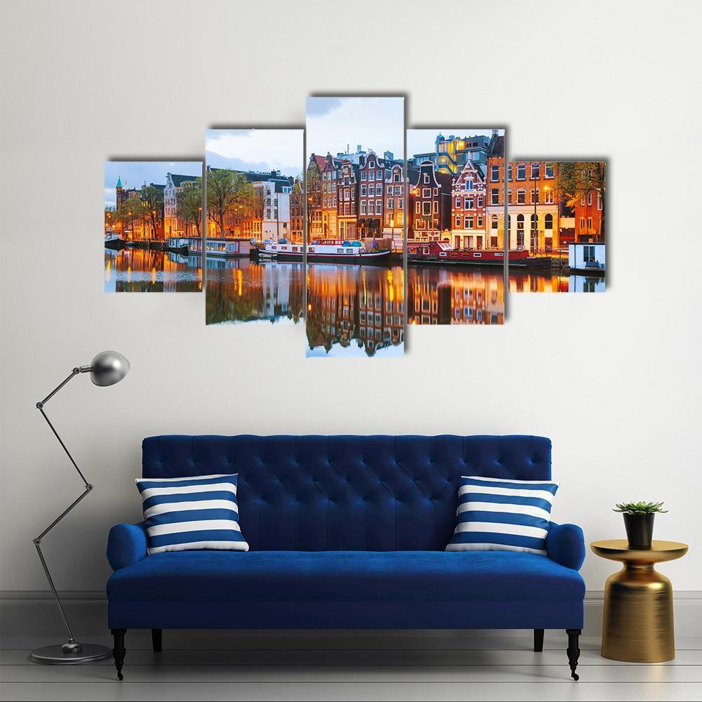 Night City View Of Amsterdam – Nature Canvas Wall Art