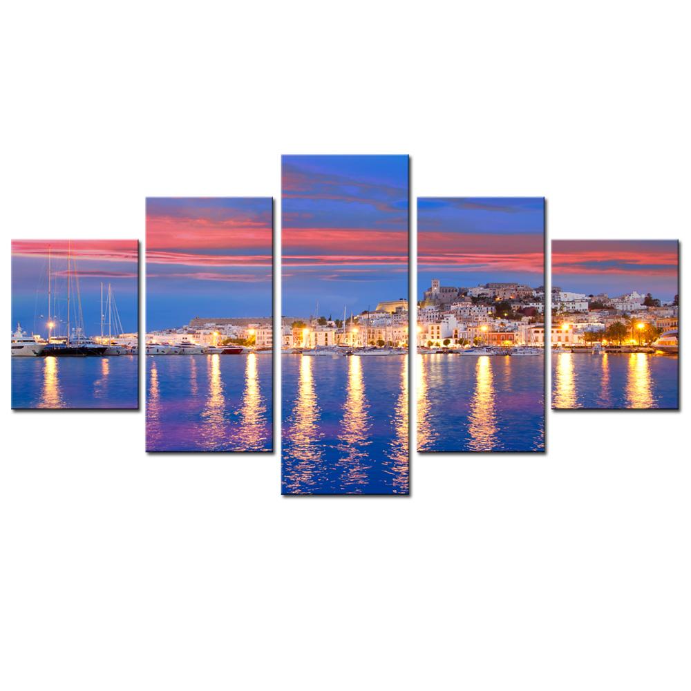 Night Seaside City 01 – Nature Canvas Wall Art