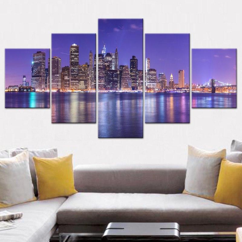 Night Seaside City – Nature Canvas Wall Art