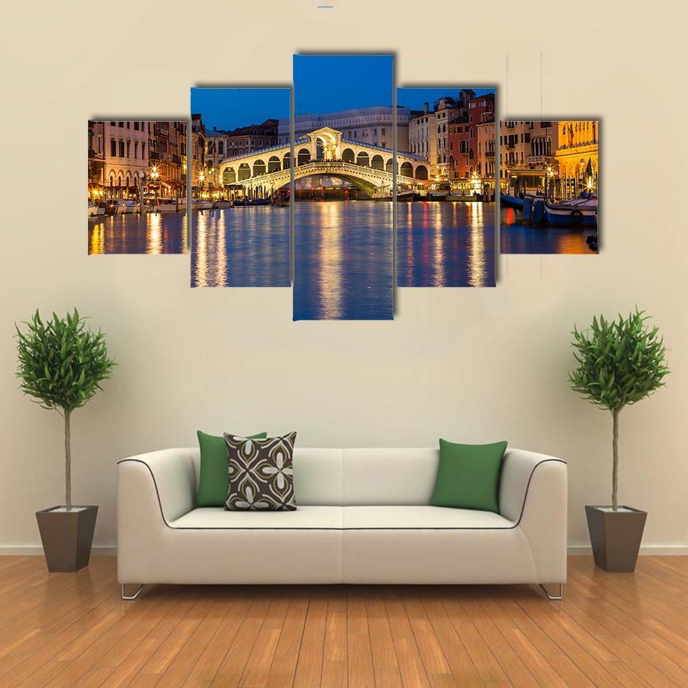 Night Shot Of The Rialto Bridge, Venice Italy – Nature Canvas Wall Art