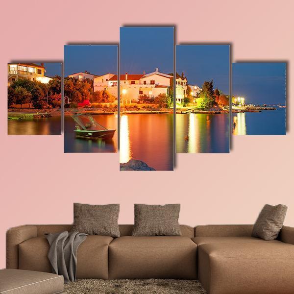 Night Time View Of Simuni Village On Pag Island – Nature Canvas Wall Art