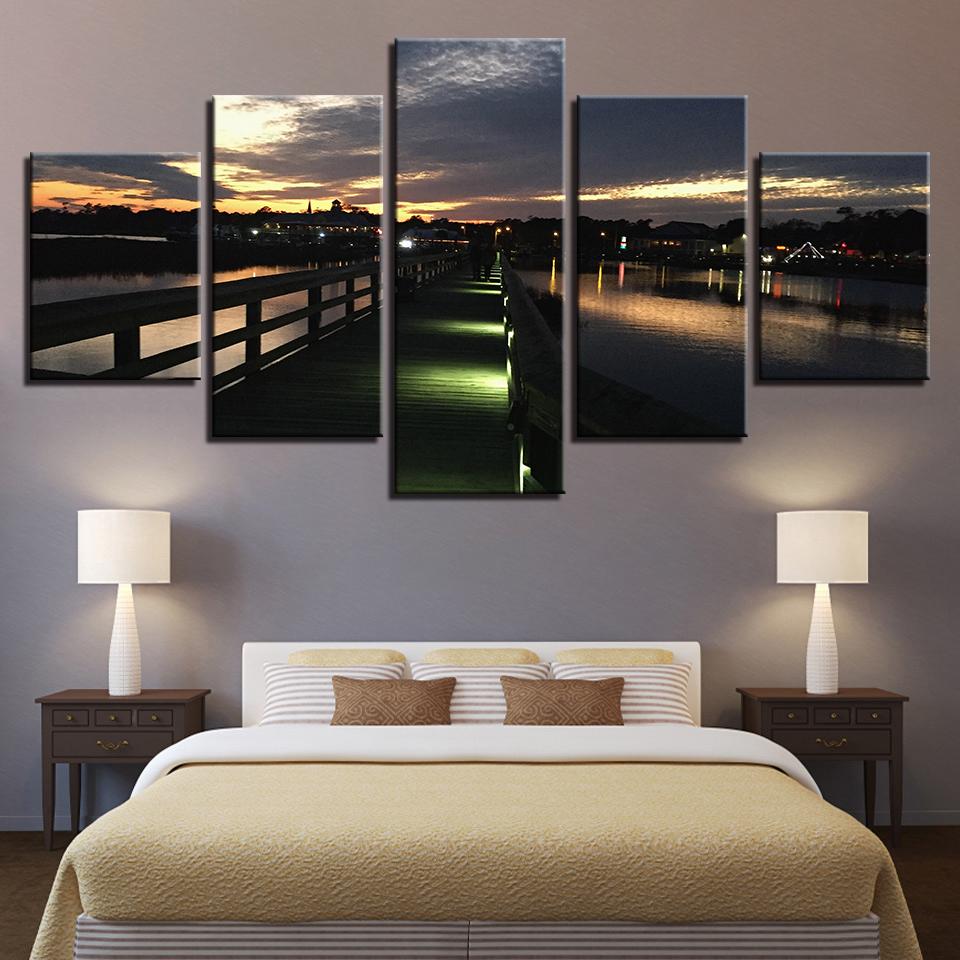 Night View Of Beach Bridge – Nature Canvas Wall Art