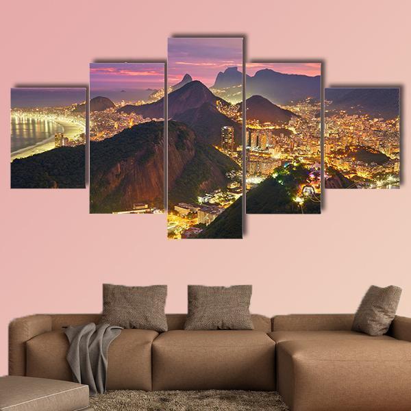 Night View Of Rio De Janeiro In Brazil – Nature Canvas Wall Art