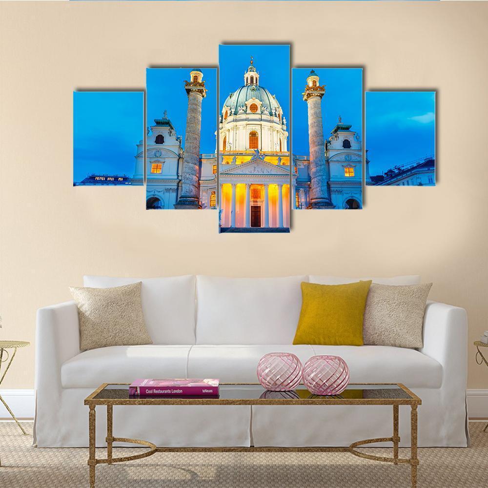 Night View Of Saint Charles Church – Nature Canvas Wall Art