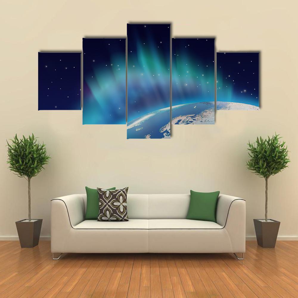 Northern Lights Aurora Borealis Over Planet Earth – Space Canvas Wall Art