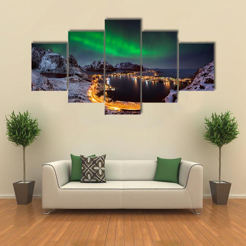 Northern Lights Over Reine, Lofoten Islands, Norway – Nature Canvas Wall Art