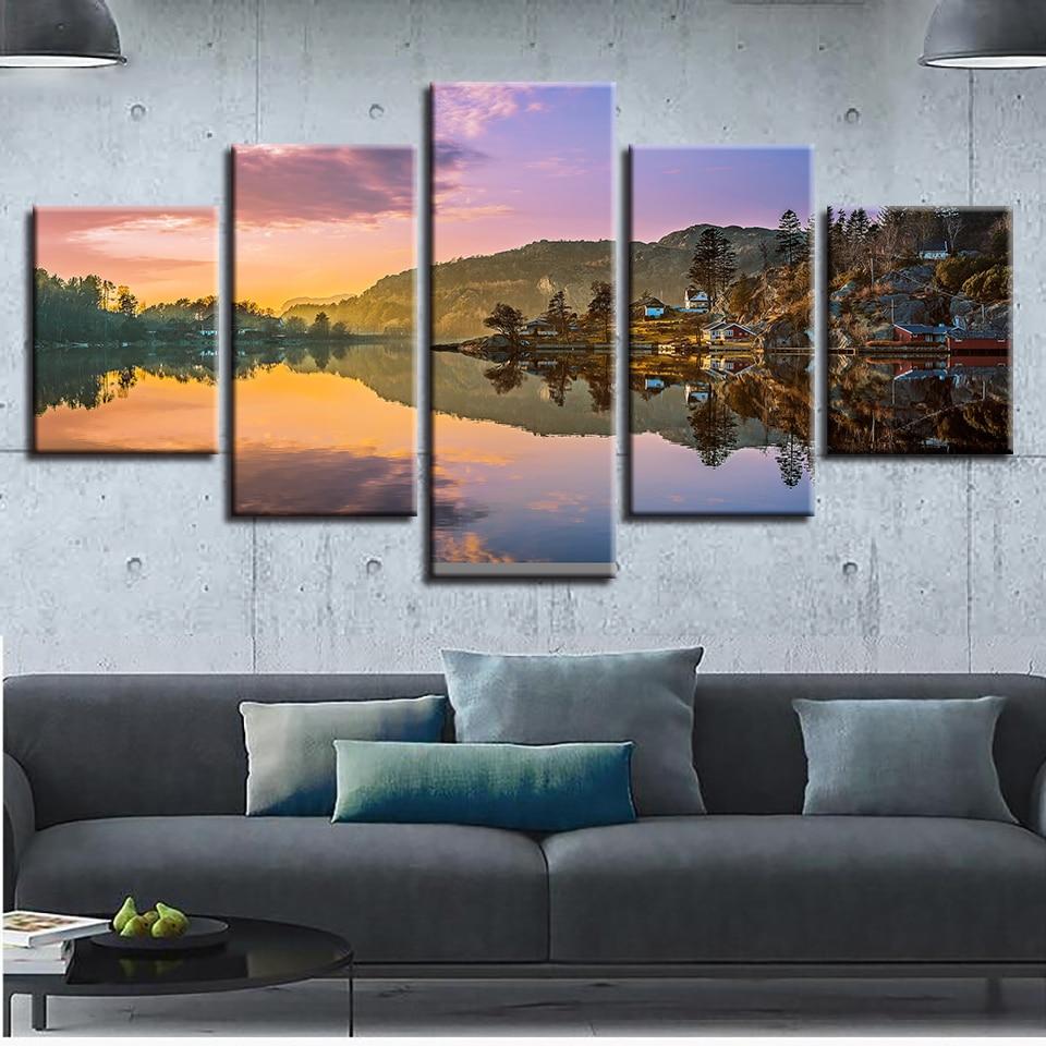 Norway Nature Mountains Lake Reflection – Nature Canvas Wall Art
