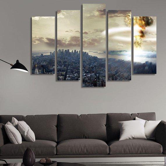Nuclear Bomb Striking A City – Nature Canvas Wall Art