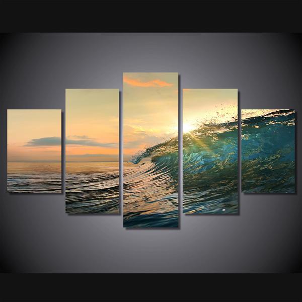 Ocean Sea Rolling Wave Sunset 02 – Space Canvas Wall Art