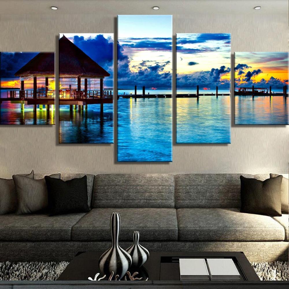 Ocean Sunset Vacation Dock – Nature Canvas Wall Art