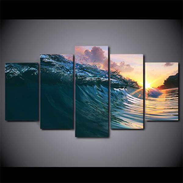 Ocean Surf Wave Surfing At Sunset 01 – Nature Canvas Wall Art