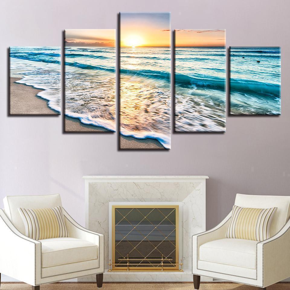 Ocean Waves In Sunset Nature – Canvas Wall Art