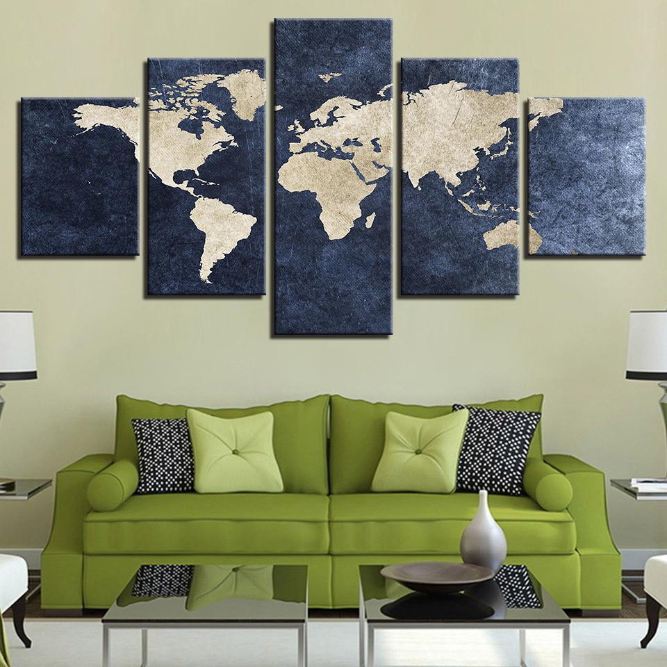 Office Gray Blue World Map Abstract – World Map Canvas Wall Art